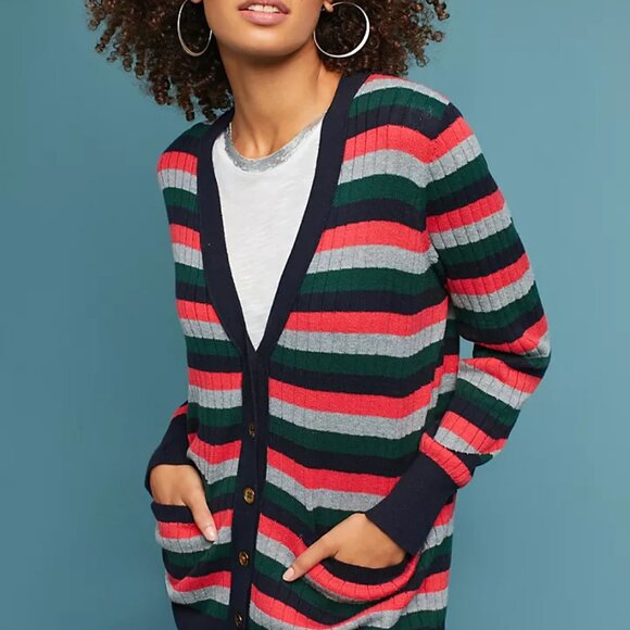 Anthropologie Moth Jamison Striped Ribbed Cardigan Size S EUC - Picture 2 of 12